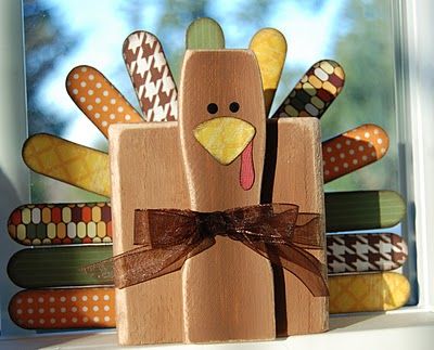 Nap Time Crafts: thanksgiving turkey using tongue depressors and a piece of a 2x4 Crafts Thanksgiving, 2x4 Crafts, Tongue Depressors, Diy Turkey, Thanksgiving Turkey Craft, Turkey Crafts, Turkey Craft, Diy Thanksgiving, Thanksgiving Fun