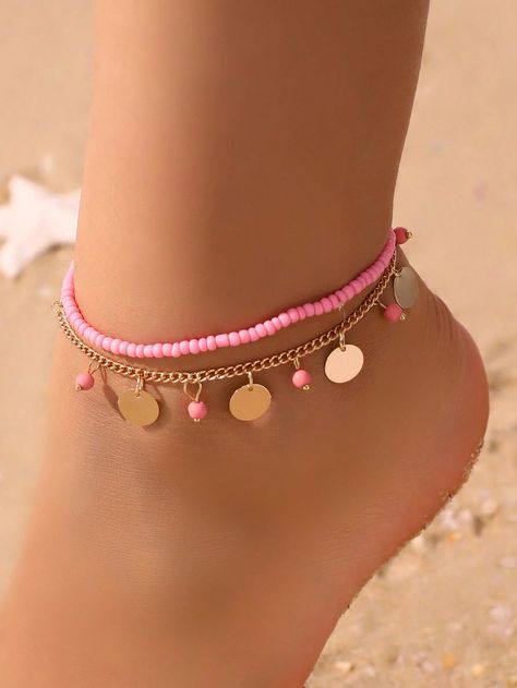 WARNING: CHOKING HAZARD-Small parts, not for children under 3 yrs.2pcs/Set Children's Fashionable Simple Round Pendant Anklet With Rice Beads Popular Beach Foot Accessories For Summer Pink Vacation   Iron Alloy     Kids Jewelry & Watches, size features are:Bust: ,Length: ,Sleeve Length: Pink Vacation, Accessories For Summer, Breast Tape Lift, Ankle Chain, Rice Bead, Lingerie Accessories, Plain Black, Kids Jewelry, Round Pendant