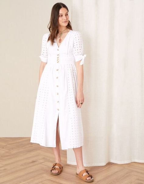 Schiffli Dress, Summer Midi Dress, Dolly Dress, Midi Dress White, Contemporary Dresses, Casual Day Dresses, Midi Dress Summer, Satin Midi Dress, Pink Midi Dress