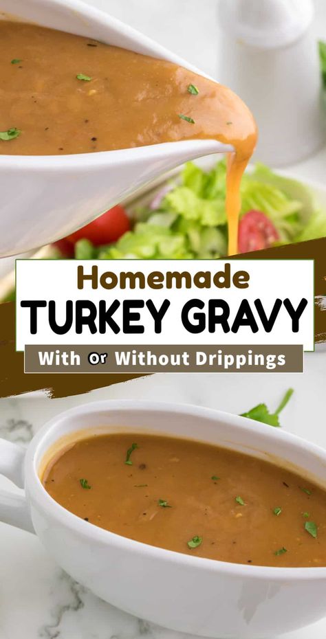 Skip the store-bought stuff and try this foolproof homemade turkey gravy recipe that will elevate any holiday meal or special occasion. Make the perfect turkey gravy each and every time, with or without drippings! Easy Turkey Gravy Recipe, Thanksgiving Turkey Gravy, Easy Turkey Gravy, Gravy Turkey, Turkey Gravy Recipe Easy, Turkey Gravy Easy, Turkey Gravy From Drippings, Homemade Turkey Gravy, Making Turkey Gravy