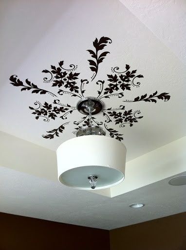 Love the stencil idea Stenciled Ceiling, The Ceiling, Diy Lighting, Wall Paint, Ceiling Design, Vinyl Wall Decals, Decorating Tips, Vinyl Wall, Light Decorations