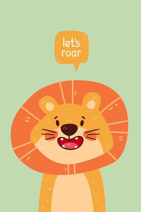 Cute Animal Illustration Simple, Background Design For Birthday, Lion Character Design, Leo Illustration, Lion Character, Lion Cartoon, Design For Birthday, Lion Portrait, Markers Drawing Ideas