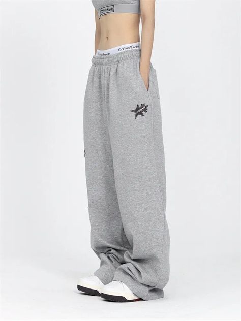 Wide Joggers, Y2k Star, Sweatpants Women, Junior Pants, Sports Pants Women, Vintage Patchwork, Grey Sweatpants, Y2k Streetwear, Womens Sweatpants