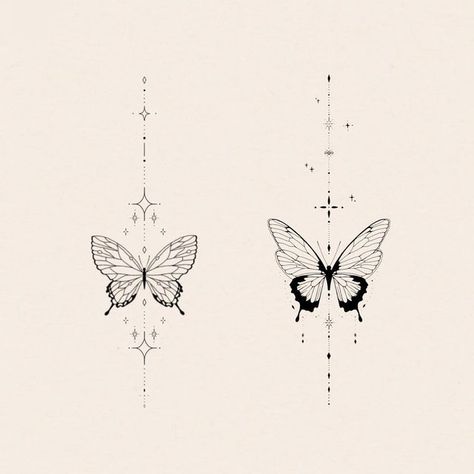 Pretty Spine Tattoos For Women, Meaningful Spine Tattoos, Spine Tattoos For Women Unique, Meaningful Spine Tattoos For Women, Butterfly Moon Tattoo, Moon Tattoo Stencil, Pretty Spine Tattoos, Tattoo Papillon, Tattoos For Women Unique