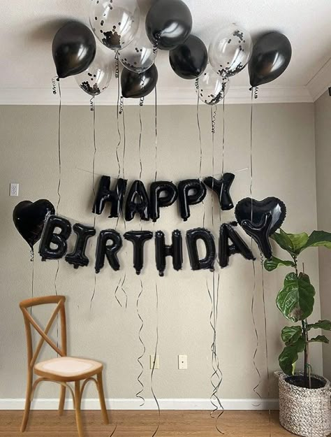 Happy Birthday Balloons - Black Green Black Birthday Decorations, Birthday Idea Decoration, Black Happy Birthday Balloons, Pink Black Party Decorations, Black Decoration Birthday, Black Birthday Decorations For Men, Birthday Black Theme, Black Balloons Birthday, Birthday Set Up Ideas For Him