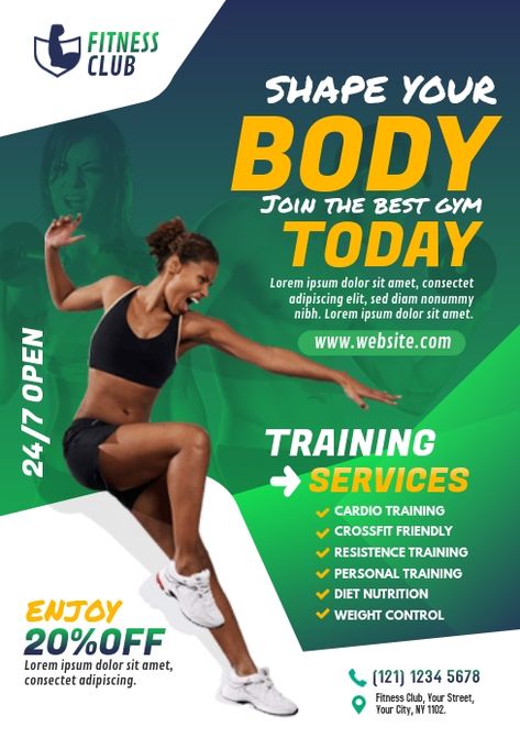 Create amazing online workout program posters in minutes with easy-to-use tools. Choose from 1,250+ free fitness templates to promote your online fitness classes. Fitness Class Poster, Exercise Poster Design, Fitness Template Design, Workout Poster Design, Fitness Graphic Design, Fitness Advertising, Gym Advertising, Fitness Templates, Program Poster