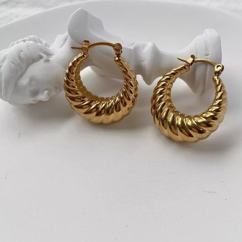 Thick Hoop Earrings, Creole Earrings, Chunky Hoop Earrings, Large Hoop Earrings, Stylish Jewelry, Bubble Tea, Gold Plated Earrings, Polish Jewelry, Steel Jewelry