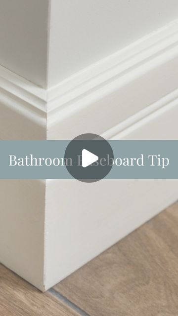 Christine | @honeybuilthome on Instagram: "Who has MDF baseboards? This seems to be a common builder choice (maybe just a west coast thing?) but for bathrooms, it’s NOT a good choice.   MDF is not water proof 💧 This means that when your kids splash, your dog shakes, or your toilet overflows 🤢 you’re going to have water damage.   I opted to replace my bathroom baseboards with PCV because it’s waterproof! The only cons of this is that it’s a bit more expensive, and there aren’t as many style options.   If you’re renovating a bathroom, or building one from the start, then I suggest going with PCV baseboards to save you work later. The install is the exact same: cut with your miter saw, brad nail them in place, caulk & paint to finish! 🏠   So tell me: are MDF baseboards just a west coast th Bathroom Molding On Walls, Tile Baseboard Bathroom, Trim In Bathroom, Bathroom Trim Ideas, Bathroom Baseboard Ideas, Bathroom Baseboard, Tall Baseboards, Caulk Paint, Shower Curb