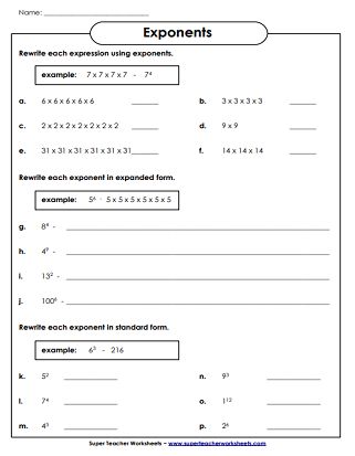 Exponent Worksheets Grade 5, Basic Math Worksheets, Ged Math, 7th Grade Math Worksheets, Worksheet Math, Exponent Worksheets, 5th Grade Worksheets, Mathematics Activities, Math Expressions