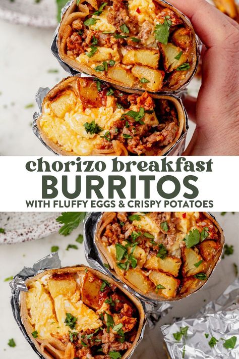 Chorizo Breakfast Burrito, Chorizo Breakfast, Burrito Wrap, Chorizo And Potato, Chorizo And Eggs, Breakfast Burritos Recipe, Chorizo Recipes, Fluffy Eggs, Flour Tortilla