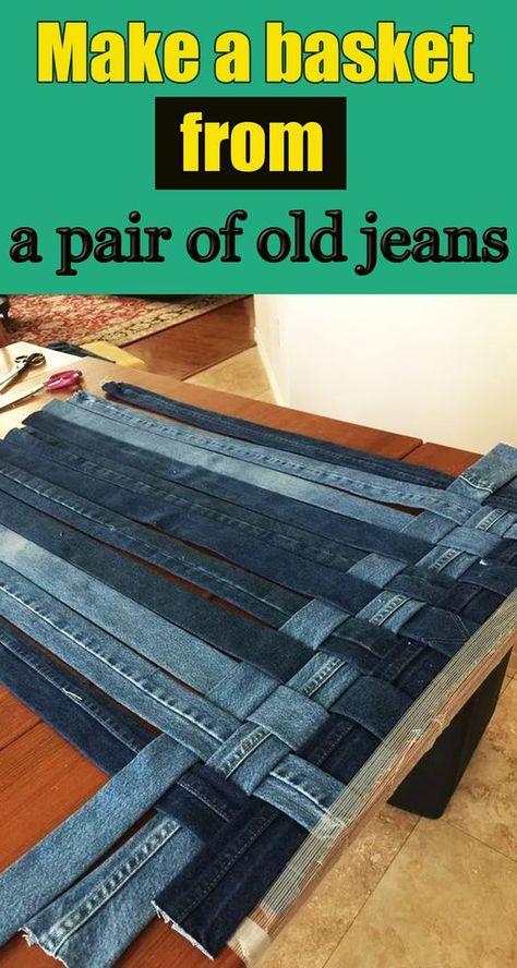 Jean Crafts Ideas, Denim Jeans Diy, Upcycled Denim Diy, Diy Jeans Crafts, Jeans Upcycle, Diy Old Jeans, Make A Basket, Jean Quilt, Denim Bag Diy