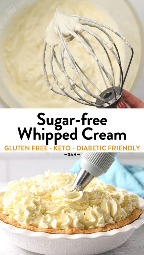 This easy Sugar-free Whipped Cream Recipe is an homemade keto whip cream made with 3-ingredients and ready in 10 minutes and only 0.9 g net carb serve. It's the perfect side or topping to cakes, sweet pies, mug cakes and sugar free sweetened desserts. Keto Whip Cream, Atkins Shakes, Sugar Free Whipped Cream, Diet Lunch Ideas, Keto Whipped Cream, Homemade Whipped Cream Recipe, Sugar Free Snacks, Chocolate Homemade, Keto Fruit