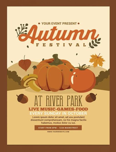 Autumn Festival Flyer Template PSD Festival Flyer, Fall Fest, Autumn Festival, Flyer Design Templates, Game Food, Fall Design, Fall Festival, Print Templates, Design Inspo