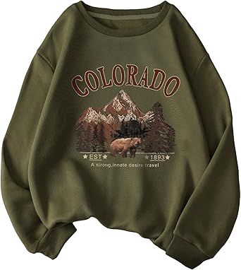 Mountain Clothes, Women Sweatshirts, Letter Print Sweatshirt, Green Mountain, Comfortable Tops, Really Cute Outfits, Girl Sweatshirts, Fleece Sweatshirt, Casual Girl