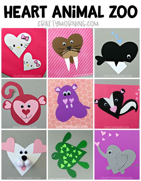 Kunst For Barn, Cute Paper Crafts, Animals Crafts, Crafts Valentines, Heart Animals, Valentines Bricolage, Valentine Art Projects, February Crafts, Valentine's Day Crafts For Kids