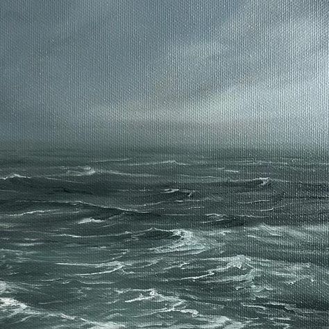 Amber Emmi Budden on Instagram: "Gloomy autumn seas>> #gloomy #thalassophobia #oilpainting #oceanpainting #seascape" Gloomy Ocean Painting, Gloomy Art Painting, Gloomy Landscape Painting, Amber Emmi Art, Gloomy Painting Ideas, How To Draw Sea, Sea Widget, Gloomy Painting, Gloomy Autumn