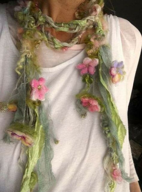 Ethereal Fairy, Fairy Folk, The Enchanted Forest, Recycled Sari Silk, Art Scarves, Estilo Hippie, Felted Scarves, Textile Jewelry, Sari Silk