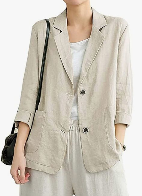 90% Cotton, 10% Linen Imported Cotton,Linen lining Button closure Machine Wash & Hand Wash White Linen Blazer, Blazer Casual, Cotton Blazer, Cotton Linen Fabric, Long Sleeve Blazers, Casual Blazer, Linen Blazer, Linen Women, Coat Fashion