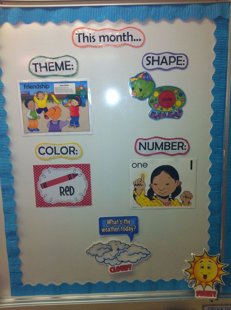 This Months Themes Board idea for classroom . Such a GREAT idea !!from www.mstwistsclassroom.com Naeyc Infant Classroom, Preschool Agenda, Infant Classroom, Preschool Rooms, Prek Classroom, Preschool Circle Time, Toddler Class, Toddler Classroom, Daycare Activities