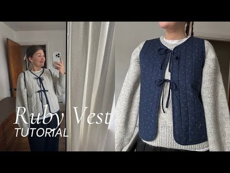 Vest Tutorial Sewing, Sew A Vest Pattern, Diy Quilted Vest Pattern, Quilted Gilet Pattern, Vest Patterns For Women Sewing Free, Tie Front Vest Sewing Pattern, Mens Sewing Projects, Waistcoat Sewing Pattern Free, Sewing Vest Pattern