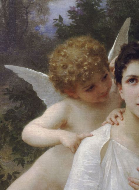 Leveil du coeur ~ William Bouguereau ~ French William Bouguereau, Cupid And Psyche, William Adolphe Bouguereau, Rennaissance Art, Joan Mitchell, Angel Aesthetic, Classic Paintings, Old Paintings, Aesthetic Painting