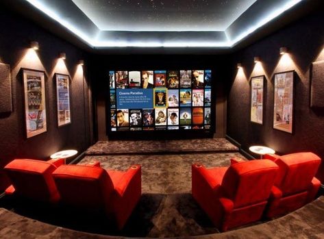 Top 40 Best Home Theater Lighting Ideas - Illuminated Ceilings and Walls Cool Basement Ideas, Home Theater Lighting, Media Room Seating, Home Theater Room Design, Theater Room Design, Media Room Design, Theatre Lighting, Home Cinema Room, Basement Bar Designs