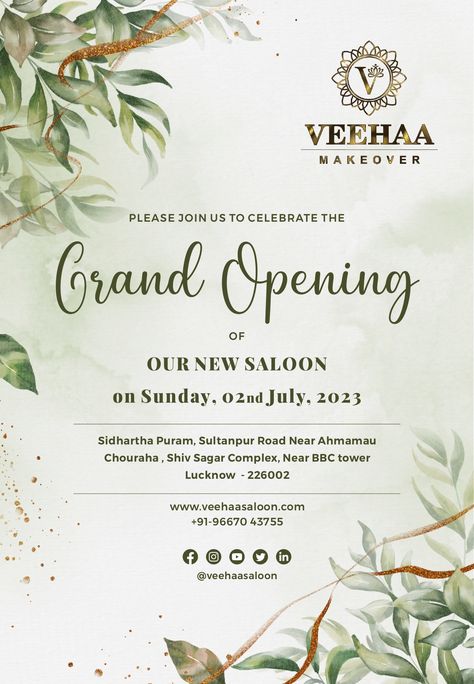 GRAND OPENING 💯 . . . . . #grandopening #pleasejoin #celebrate #oursaloon #ournewsaloon #veehaamakeover #lucknowfacetreatment #visitus #contactus #followforfollowback #likesforlike #comment #share Beauty Parlour Opening Invitation Card, Grand Launching Poster, Clinic Invitation Card, Office Invitation Card Design, Clinic Opening Invitation Card, Salon Opening Invitation Card, Shop Inauguration Invitation Card, Grand Opening Poster Design Ideas, Grand Opening Invitations Design