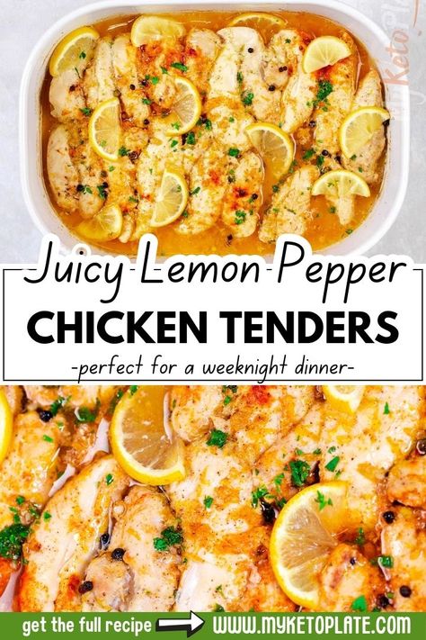 Lemon Pepper Chicken Tenders, Healthy Chicken Tenders, Chicken Tenders Oven, Keto Mashed Cauliflower, Baked Lemon Pepper Chicken, Crispy Baked Chicken Thighs, Chicken Tenders Recipe, Chicken Filet, Baked Lemon Chicken