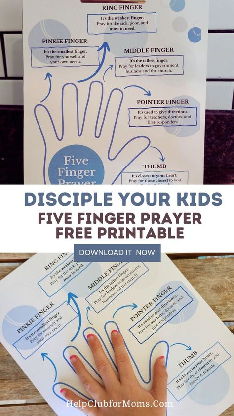 ave you heard of teaching your kids the "Five Finger Prayer"? It's a fun, easy tool to teach your kids the beginnings of their own prayer life with God. Sometimes prayer can feel overwhelming to kids as they test the waters and learn to communicate with Jesus! In our monthly Mothering Kit, we share simple tools to help *YOU* teach your kids about Jesus, and grow them up into young men and women who love and know Him. Grab this free printable now! Five Finger Prayer, Pray For Leaders, Life With God, Christian Motherhood, School House Rock, Give Directions, Parenting Strategies, Prayer Life, About Jesus