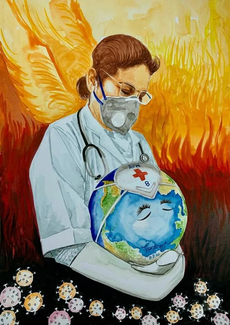 Doctor Poster Drawing, International Nurses Day Poster Drawing, Doctor Dream Drawing, Medical Painting Ideas, Doctor Painting Art, Pharmacist Drawing, Health Is Wealth Poster Drawing, Danger Drawing, Doctor Painting