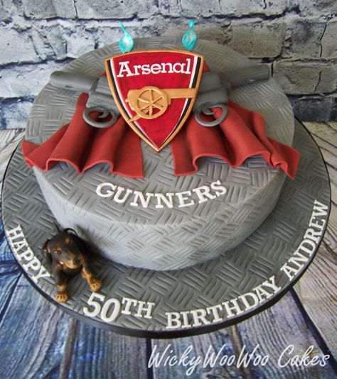 Arsenal Fan Cake #arsenal #cake #mens #boys #girls #ladies #gunners #gun #revolver #dog #metallic #metal #silver #grey #football #birthday Arsenal Cake Ideas For Men, Arsenal Birthday Cakes For Men, Arsenal Cake, Cracker Ideas, Boyfriend Surprise, Soccer Birthday Cakes, Husband 40th Birthday, Motorcycle Cake, Football Birthday Cake