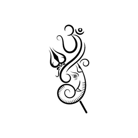 Ganpati Silhouette, Om And Trishul Tattoo Designs, Trishul Mehendi Design, Ganesh Om Tattoo, Ganesha Sticker For Bikes, Ganpati Bappa Logo Design, Ganesha Logo Graphic Design, Lord Ganesha Tattoo Design, Ganesh Logo Design