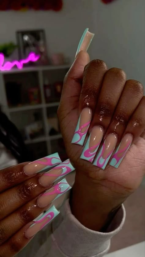 Hard Nails, Long Acrylic Nail Designs, Drip Nails, Colored Acrylic Nails, Dope Nail Designs, Classy Acrylic Nails, Exotic Nails, Long Acrylic Nails Coffin, Acrylic Nails Coffin Pink