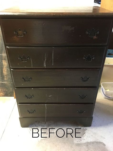 Recently, my in-laws were doing some cleaning and had old furniture they no longer wanted. Luckily for me my hubby knew exactly where to take it. Our house of course! One of the pieces was this small chest of drawers. Believe or not this was made of mahogany!   As you can tell from the photo, this piece definitely needed a good cleaning. I used Dixie Belle Paint's White Lightning cleaner and sanded it with 120 and 220 sandpaper. For the top, I sanded with 80 grit paper first to get to… Small Chest Of Drawers Makeover, Farmhouse Entry Table, Drawer Bookshelf, Chest Of Drawers Makeover, Old Dresser Drawers, Organize Clothes, Mudroom Makeover, Small Laundry Room Makeover, Farmhouse Entry