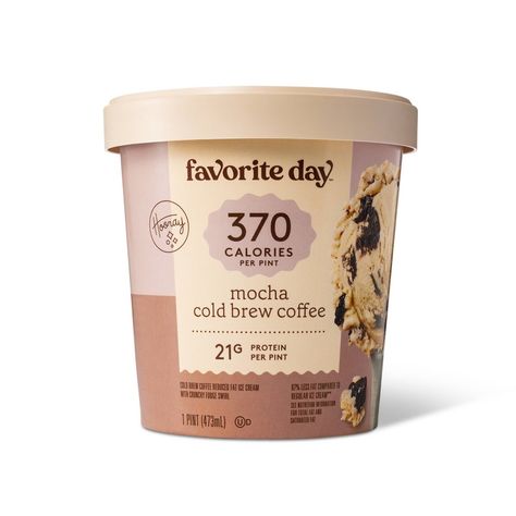 Enjoy a fun frozen treat packed with your favorite coffee flavors when you scoop yourself some blissful bites of Reduced Fat Mocha Cold Brew Ice Cream from Favorite Day?. This tasty mocha flavored reduced fat ice cream is made with a reduced fat cold brew coffee flavored ice cream featuring a crunchy fudge swirl throughout for added sweetness and a satisfying variation in texture. Plus, it has 67percent less fat compared to regular ice cream.** (**FAT REDUCED FROM 14g TO 4.5g per serving COMPARE Cold Brew Ice Cream, Mocha Cold Brew, Coffee Flavored Ice Cream, Coffee Flavors, Flavored Ice, Pint Of Ice Cream, Custard Cream, Coffee Ice, Flavor Ice