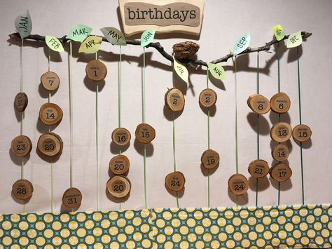 Birthday Boards Classroom Preschool Nature, Diy Classroom Birthday Board, Forest Birthday Board Classroom, Nursery Birthday Board, Reggio Birthday Ideas, Reggio Emilia Welcome Board, Montessori Welcome Board Ideas, Birthday Board Reggio Emilia, Birthday Wall For Preschool Classroom