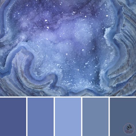 Colour Palette made from blue Druzy Agate Ice Blue Color Palette, Crystal Color Palette, Silence Glaive, Pallete Color, Crystals Blue, Colour Therapy, Ice Blue Color, Midnight Blue Color, Palette Design