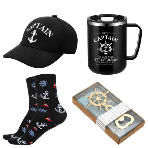 PRICES MAY VARY. Boating Gifts for Men: you will receive 1 boating tumbler with lid, straw, 1 boat captain cap, 1 pair of boat socks for men, 1 nautical beer opener, 4 pcs in all, they are practical and thoughtful gifts for men who love boating Insulated and Reusable Tumbler: measuring about 20 oz in capacity, made of quality stainless steel, the coffee tumbler for men is reliable and reusable, hard to break or deform, and the double wall design for better insulation can keep your drinks hot or Boat Gift Basket Ideas, Tumbler For Men, Captain's Hat, Gifts For Boaters, Captain Cap, Boating Gifts, Boat Captain, Nautical Pattern, Reusable Tumbler