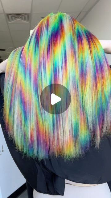 Blonde With Rainbow Highlights, Glitch Hair, Rainbow Prism Hair, Prism Hair, Short Rainbow Hair, Rainbow Highlights, Chunky Highlights, Pulp Riot Hair, Rainbow Prism