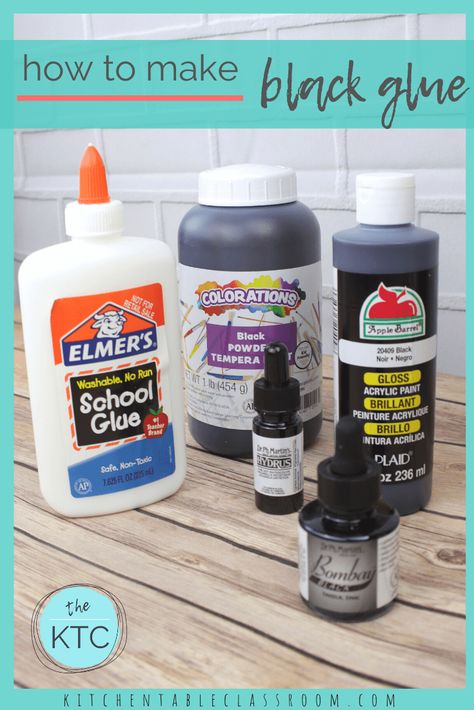 How to Make Black Glue - The Kitchen Table Classroom How To Make Black Elmers Glue, How To Make Black Glue, Glue And Watercolor Art, Black Glue Watercolors, Black Glue Painting, Black Glue Art Projects For Kids, Black Glue Art Projects, Black Glue Art, Glue Drawing