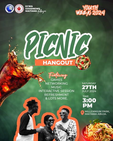 PICNIC FLYER DESIGN 🍲🍝 @eyfmaitama #flyer #nigerianflyerdesign #design #picnic #ecwagoodnews #ecwayouth #ecwayouthweek Picnic Flyer Design, Homecoming Flyer Ideas, Millennium Park, Psd Flyer, Flyer Ideas, Canva Elements, Picnic Party, Party Flyer, Flyer Design