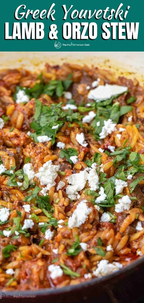 Beef And Orzo, Simple Tomato Sauce, Lamb Stew Recipes, Greek Lamb, Easy Tomato Sauce, Slow Cooked Meat, Lamb Dishes, Lamb Stew, Greek Cooking