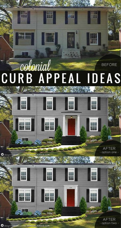 Remodelaholic | Real Life Rooms: Colonial Porch Curb Appeal Colonial House Landscaping, Colonial Exterior Makeover, Ranch Style Homes Exterior Remodel, Colonial Curb Appeal, Colonial House Exteriors, Modern Colonial, Colonial Exterior, Outdoor Remodel, Home Exterior Makeover