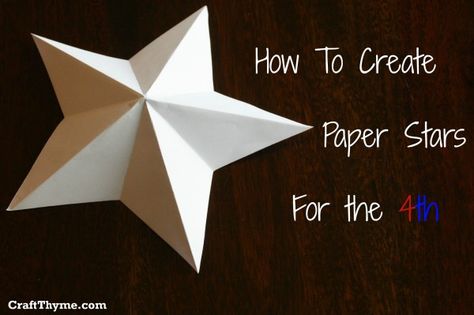 Paper Stars: How To Make 5 Pointed 3-D stars for 4th of July #fourthofjuly #4thofjuly Easy Origami Star, Folded Paper Stars, Diy Tree Topper, Diy Star, Star Template, Diy Tree, 3d Star, Diy Papier, Origami Stars