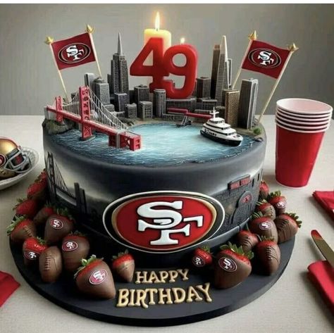 49ers Football Party, San Francisco 49ers Cake, 49ers Birthday Party, School Spirit Face Paint, Nfl Cake, 49ers Cake, 49ers Pictures, Football Party Foods, Halloween Class Party