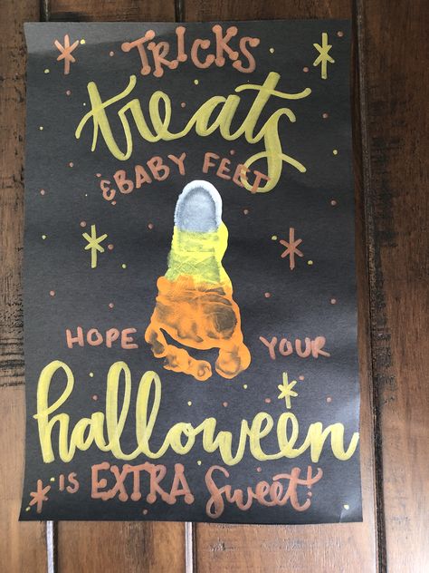 Halloween Crafts With Infants, Halloween Craft Ideas For Infants, Halloween Ideas For Daycare Party, Handprint Candy Corn, Halloween Toddler Canvas Art, Fall Classroom Ideas Infants, Halloween Infant Crafts Daycare, Infant Footprint Halloween Art, Halloween Art Projects For Infants