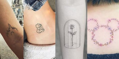 Minimalist Disney Tattoos That Will Have You Craving Fresh Ink | Inside the Magic Simple Disney Tattoos, Tiny Disney Tattoo, Cinderella Tattoo, Cute Disney Tattoos, Disney Couple Tattoos, Disney Tattoos Small, Mickey Mouse Tattoo, Disney Minimalist, Mouse Tattoos