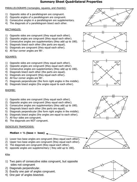 Properties Of Parallelogram, Properties Of Polygons, Properties Of Shapes, Geometry Proofs Cheat Sheet, Parallelogram Properties, Geometry Properties, Properties Of Quadrilaterals, Quadrilaterals Worksheet, Maths Notes