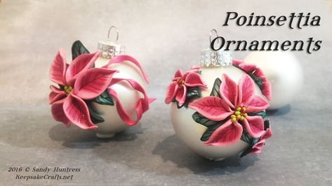 poinsettia ornament with polymer clay by Sandy Huntress-Keepsake Crafts.net Pink Poinsettia Christmas, Poinsettia Ornaments, Clay Christmas Ornaments, Pink Poinsettia, Quilling Tools, Christmas Orniments, Clay Embroidery, Keepsake Crafts, Diy Christmas Tree Ornaments