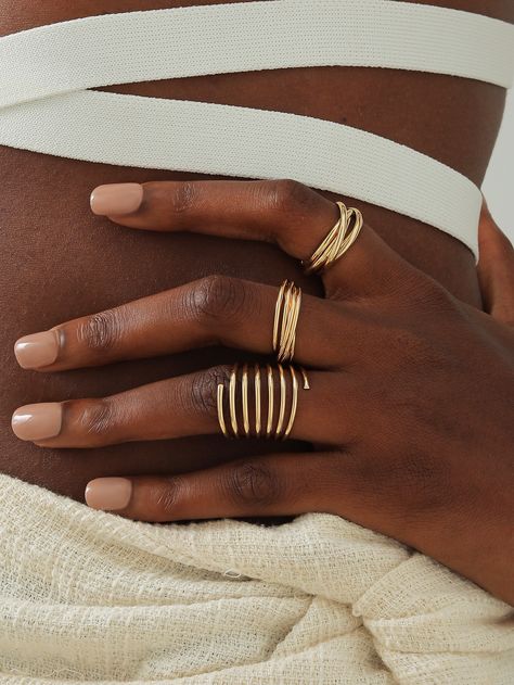 3pcs Layered Minimalist Ring Yellow Gold Fashionable        Women Fashion Jewelry, size features are:Bust: ,Length: ,Sleeve Length: Gold Statement Jewelry, Jewellery Photography Inspiration, Jewelry Product Shots, Jewelry Casket, Black Photography, Jewelry Photoshoot, Bow Bracelet, Jewelry Photography, Watches Women Fashion